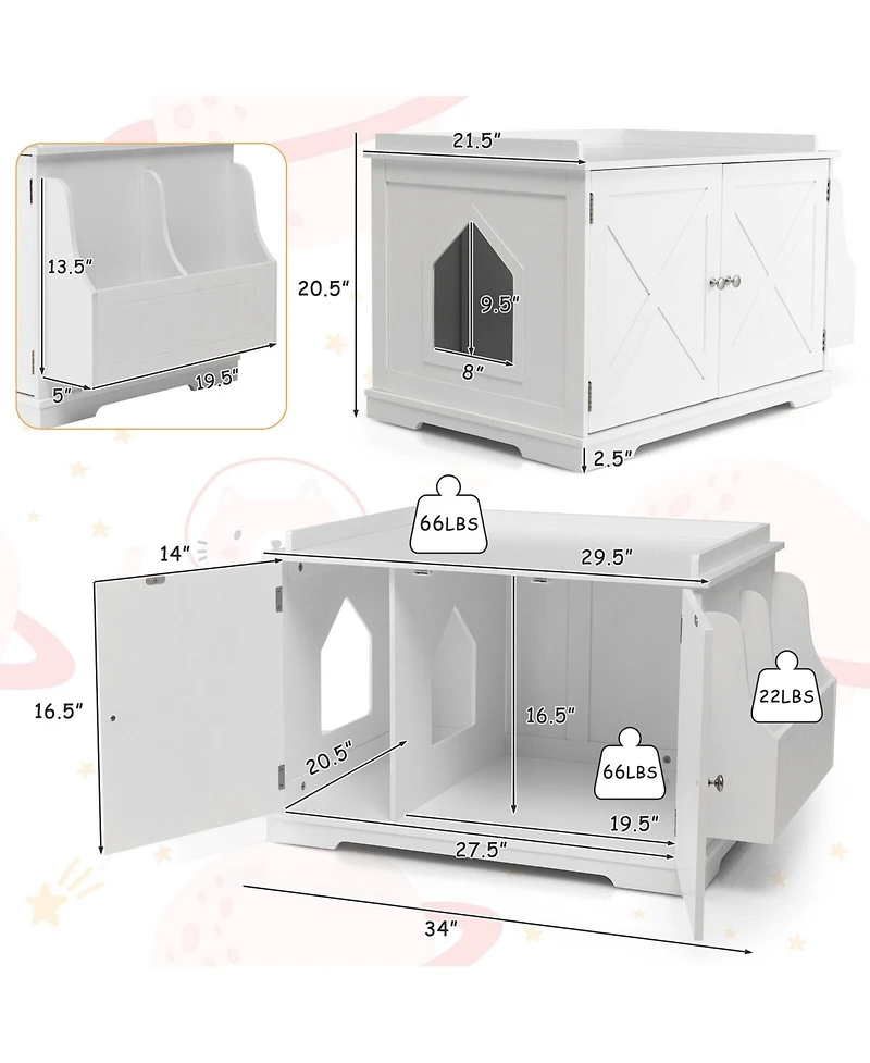 Gymax Large Side Table Furniture Wooden Cat Litter Box Enclosure Magazine Rack