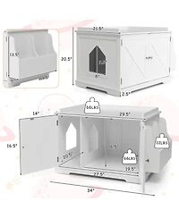 Gymax Large Side Table Furniture Wooden Cat Litter Box Enclosure Magazine Rack