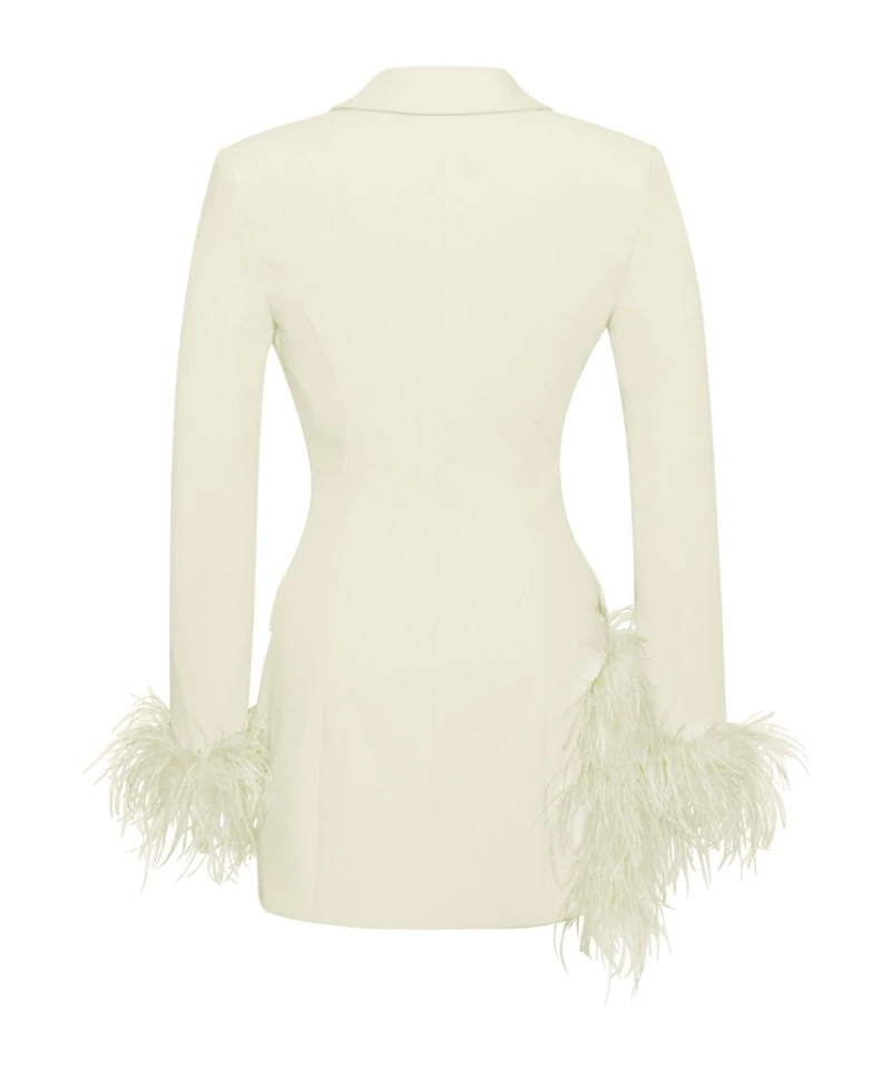 Miss Circle Women Madeline Pearl White Feather Trim Blazer Dress