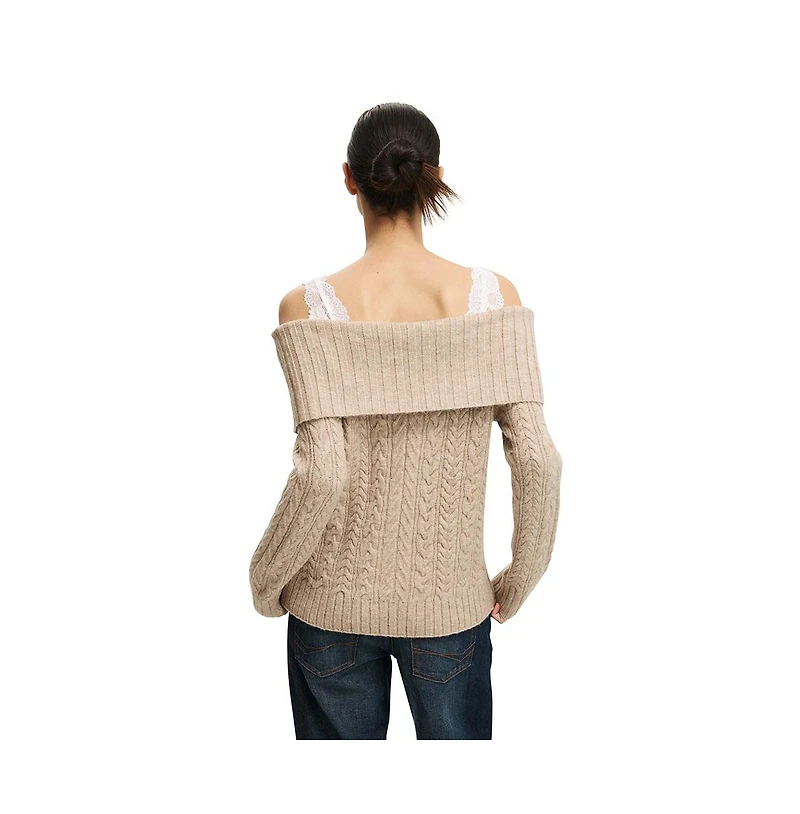 Cotton On Women's Fluffy Cable Off Shoulder Knit