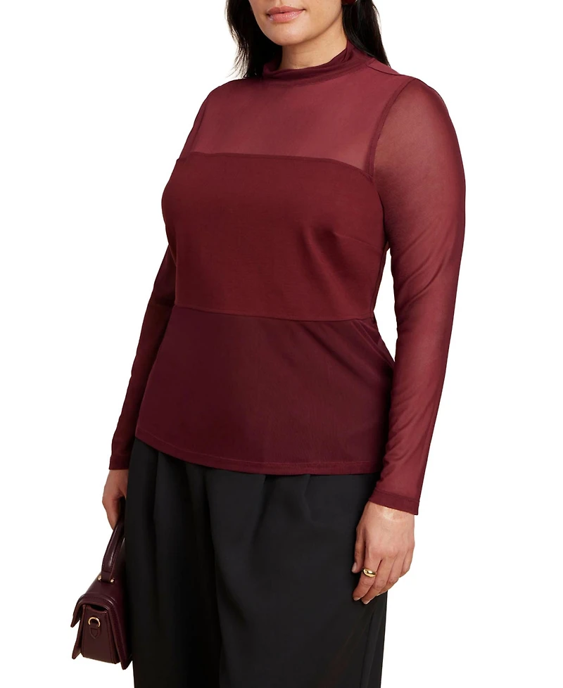 Eloquii Women's Plus Paneled Sheer Top