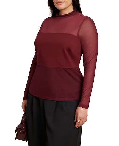 Eloquii Women's Plus Paneled Sheer Top