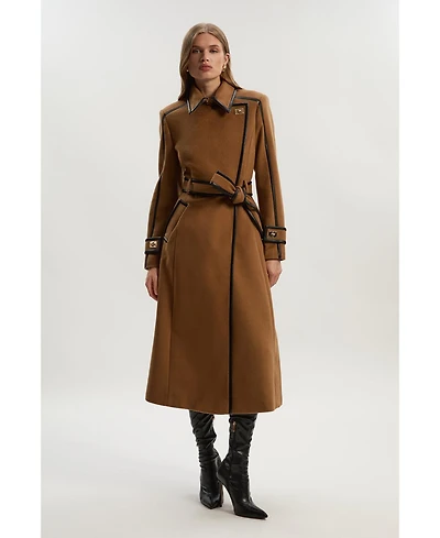 Karen Millen Women's Wool Pu Belted Midi Coat
