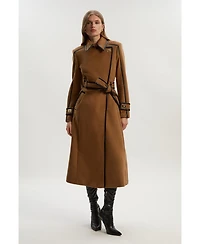 Karen Millen Women's Wool Pu Belted Midi Coat