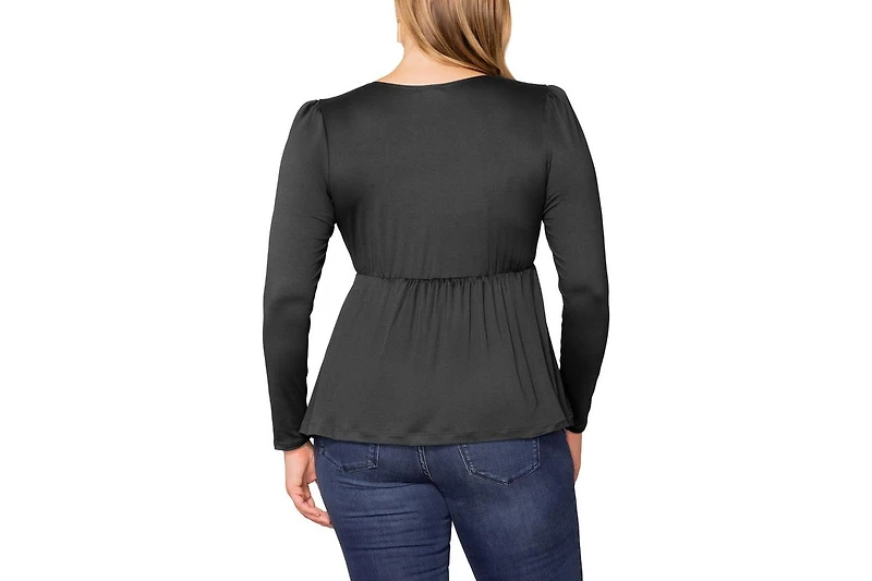 Kiyonna Women's Plus Rylan Long Sleeve Square Neck Ruched Top