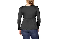 Kiyonna Women's Plus Rylan Long Sleeve Square Neck Ruched Top