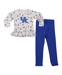 Wes & Willy Girls Toddler 2-Piece Oatmeal Kentucky Wildcats Ruffle Raglan Long Sleeve T-Shirt and Leggings Set