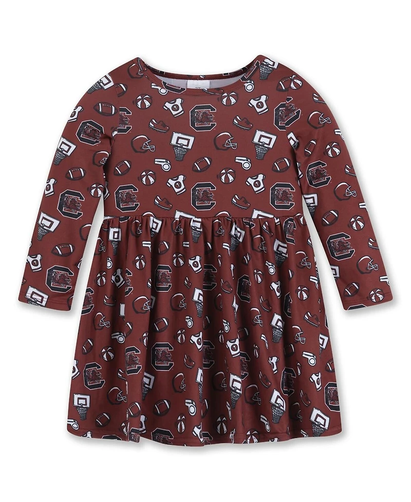 ZooZatz Girls Toddler Garnet South Carolina Gamecocks All-Over Print Football Dress