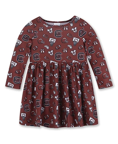 ZooZatz Girls Toddler Garnet South Carolina Gamecocks All-Over Print Football Dress