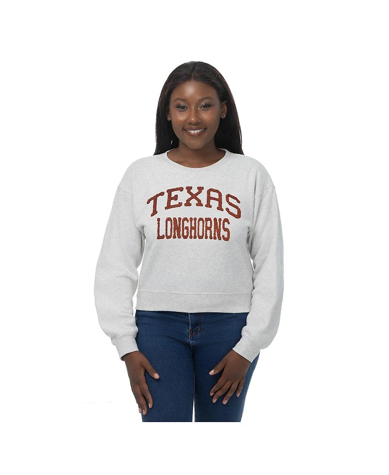 ZooZatz Women's Oatmeal Texas Longhorns Chenille Cropped Sweatshirt