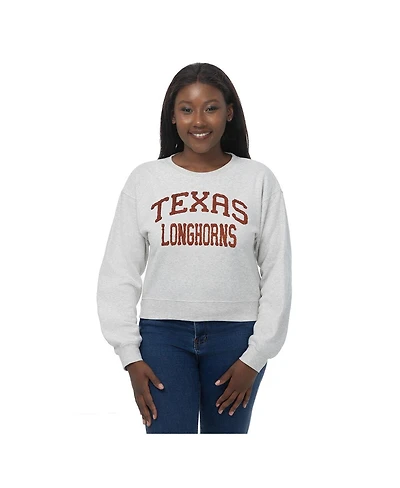 ZooZatz Women's Oatmeal Texas Longhorns Chenille Cropped Sweatshirt