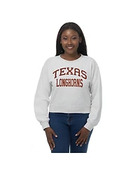 ZooZatz Women's Oatmeal Texas Longhorns Chenille Cropped Sweatshirt