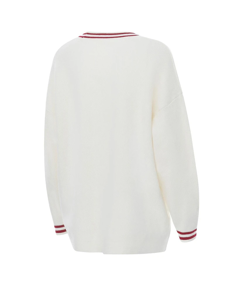 ZooZatz Women's Cream Alabama Crimson Tide Striped Knit Button-Up Cardigan Sweater