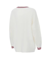 ZooZatz Women's Cream Alabama Crimson Tide Striped Knit Button-Up Cardigan Sweater
