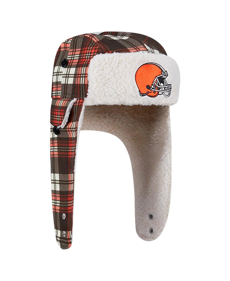 New Era Brown Cleveland Browns Sideline Plaid Sherpa Trapper Hat