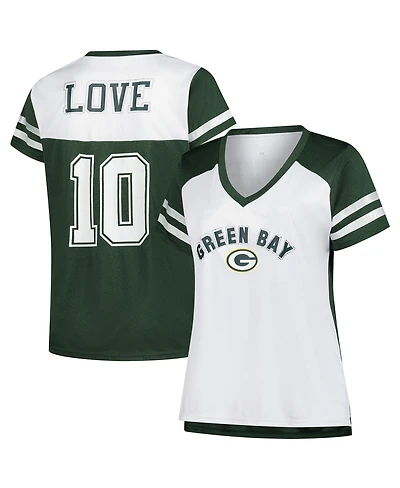 Fanatics Women's Love White Green Bay Packers Plus Bling Raglan V-Neck T-Shirt