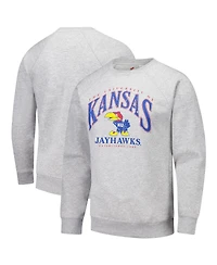 League Collegiate Wear Men's Heather Gray Kansas Jayhawks Tall Arch Essential 2.0 Pullover Sweatshirt