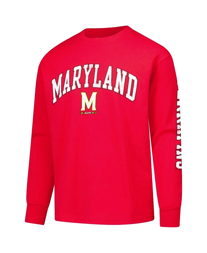 Champion Big Boys and Girls Red Maryland Terrapins Distressed Arch Over Logo Long Sleeve T-Shirt