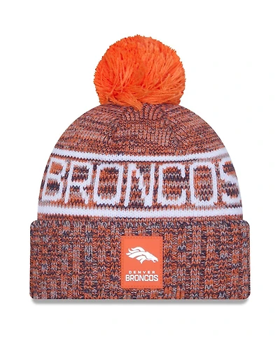 New Era Men's Orange Denver Broncos 2025 Sideline Cold Weather Cuffed Pom with Knit Hat