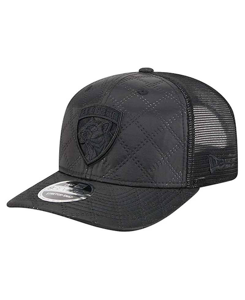 New Era Men's Black Florida Panthers Quilted Nylon 9SEVENTY Adjustable Trucker Hat
