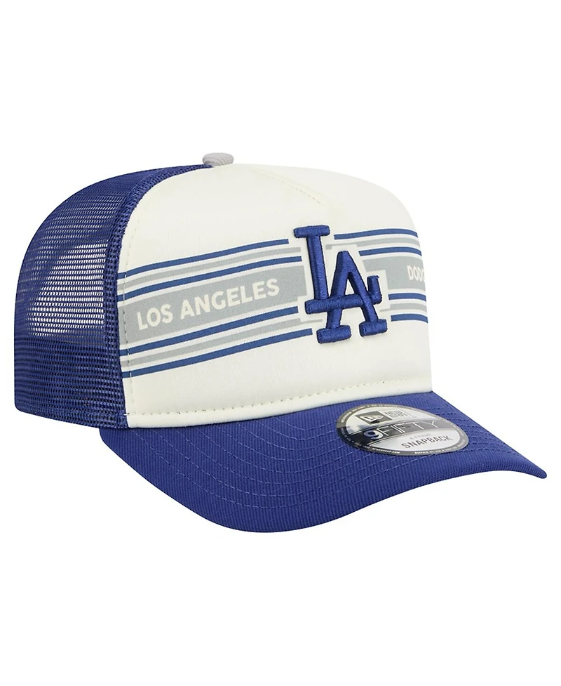 New Era Men's Cream/Royal Los Angeles Dodgers Banner A-Frame 9FIFTY Trucker Snapback Hat