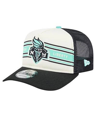 New Era Men's and Women's White/Black New York Liberty Banner Foam Front 9FIFTY A-Frame Adjustable Trucker Hat