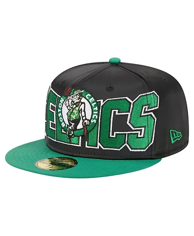 New Era Men's Black/Kelly Green Boston Celtics Satin Two-Tone 59FIFTY Fitted Hat