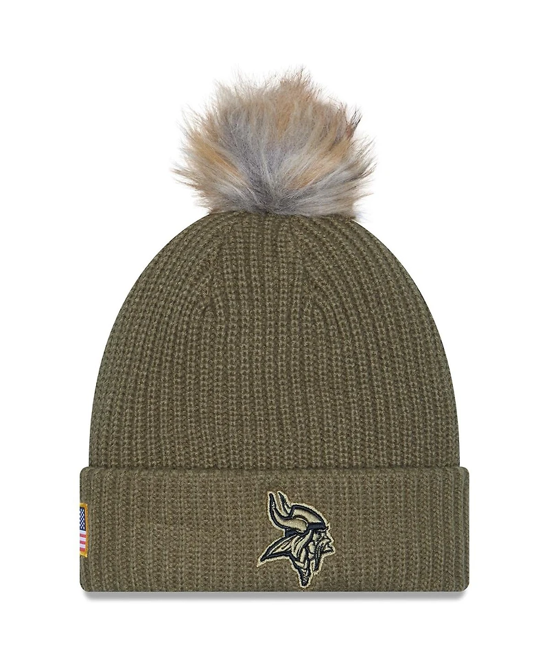 New Era Women's Dark Green Minnesota Vikings 2025 Salute to Service Cuffed Pom with Knit Hat