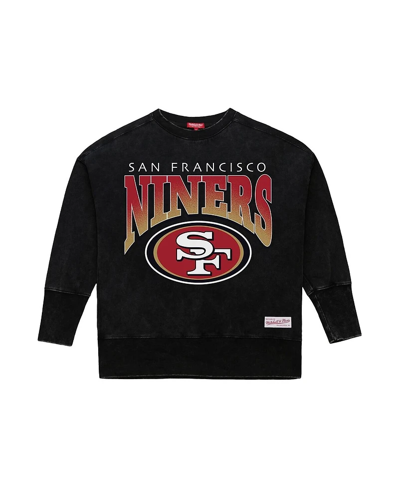 Mitchell & Ness Women's Black San Francisco 49ers Delineate Mineral Wash Crewneck Sweatshirt