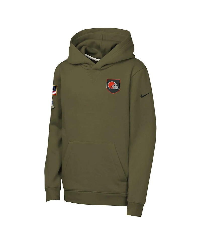 Nike Big Boys and Girls Olive Cleveland Browns 2025 Salute to Service Club Fleece Hoodie