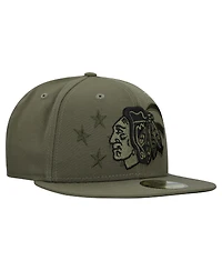 New Era Men's Olive Chicago Blackhawks Military Appreciation Flag 59FIFTY Fitted Hat