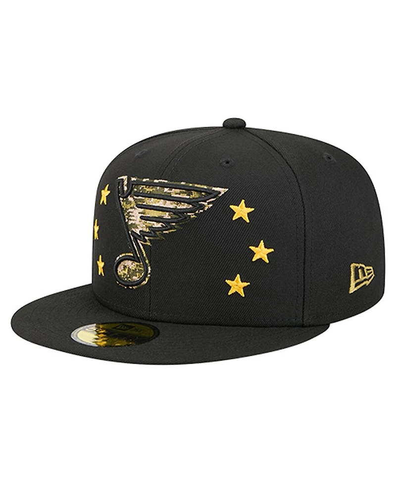 New Era Men's Black St. Louis Blues Military Appreciation Digital Camo Stars 59FIFTY Fitted Hat