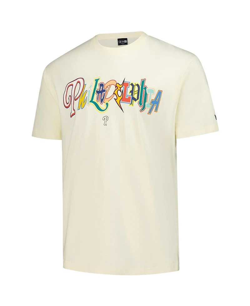 New Era Men's Cream Philadelphia Phillies Ransom Note Oversized T-Shirt