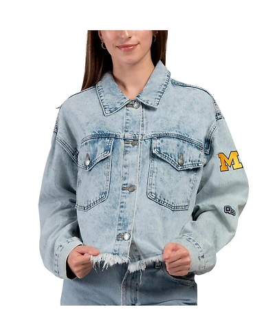 Hype And Vice Women's Denim Michigan Wolverines Lightwash Full-Button Jean Jacket