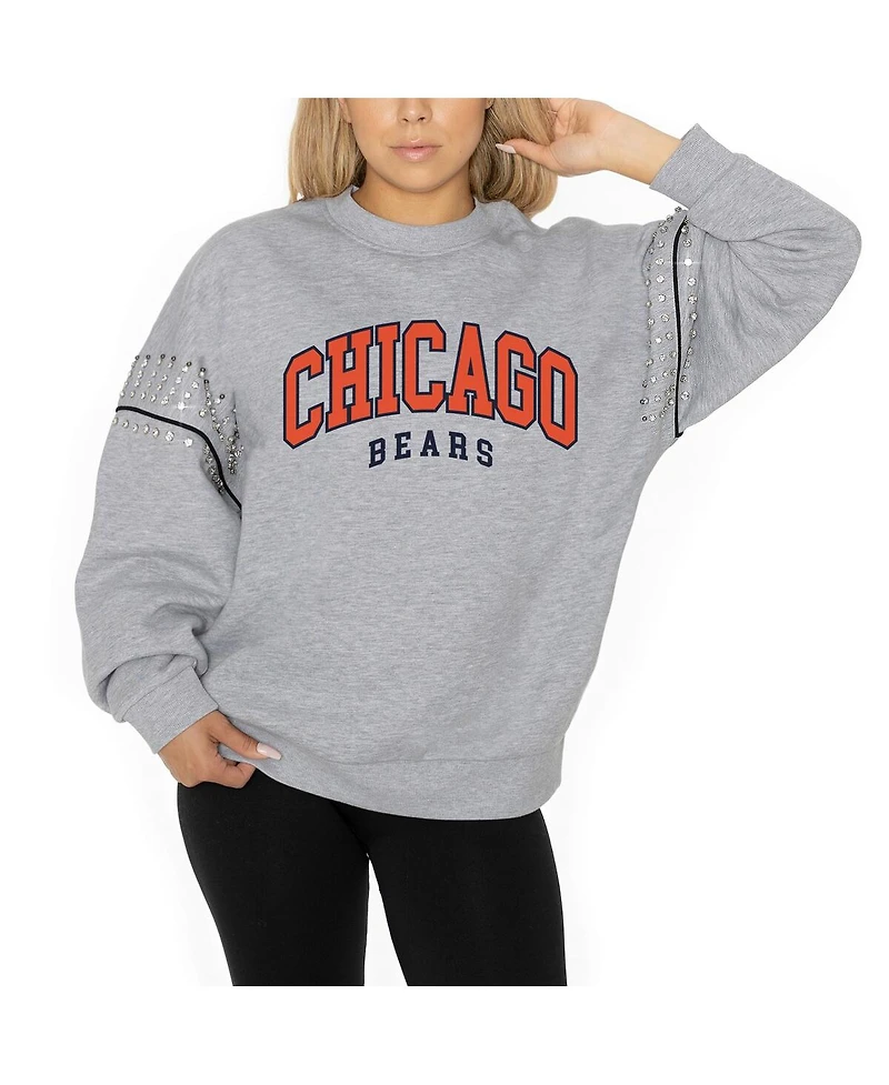 Gameday Couture Women's Ash Chicago Bears Rhinestone Drop Shoulder Oversized Fleece Pullover Sweatshirt