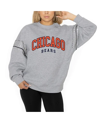 Gameday Couture Women's Ash Chicago Bears Rhinestone Drop Shoulder Oversized Fleece Pullover Sweatshirt