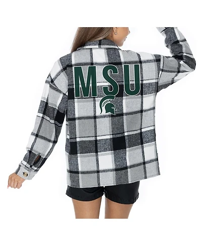 Gameday Couture Women's Grey Michigan State Spartans Long Sleeve Brushed Plaid Button-Up Overshirt Jacket