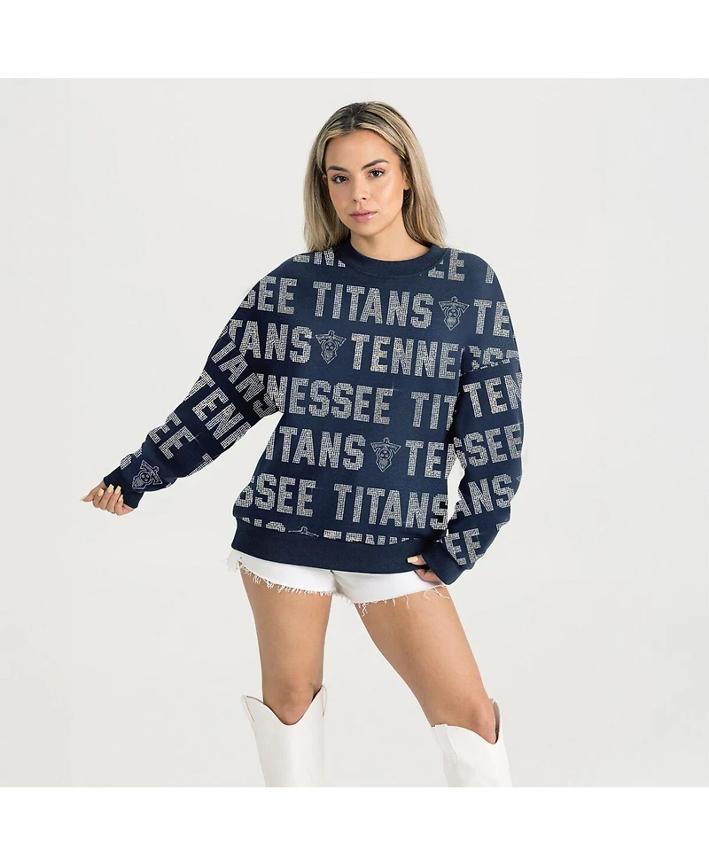 Gameday Couture Women's Navy Tennessee Titans Relaxed Drop Shoulder Hype Era Rhinestone Text Sweatshirt