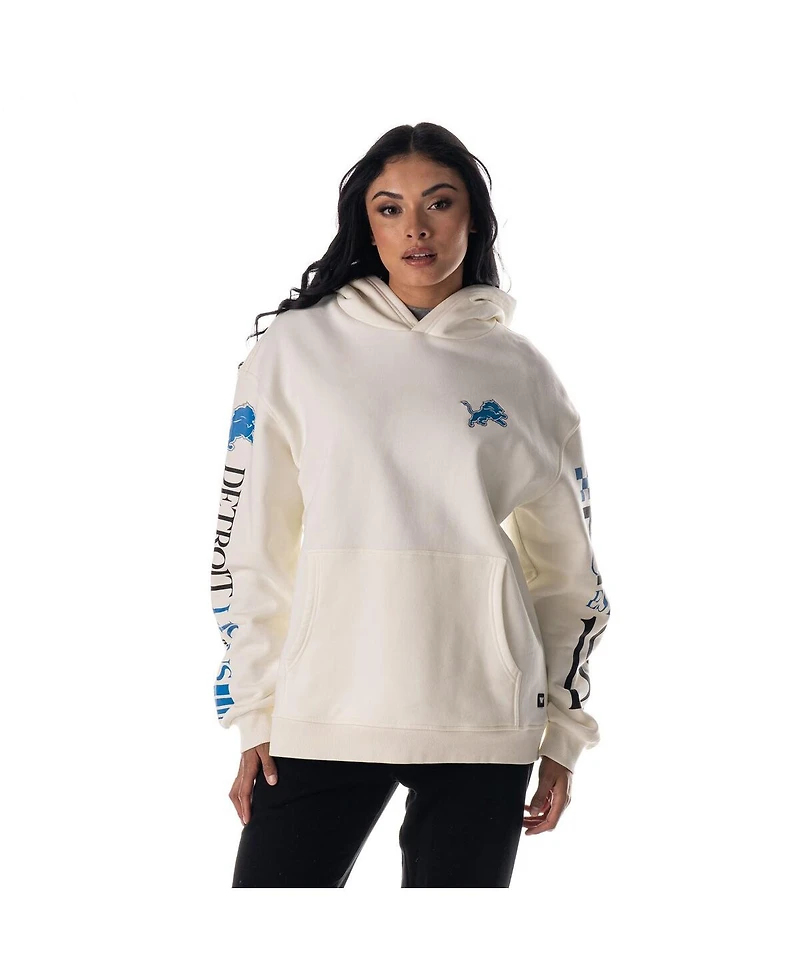 The Wild Collective Men's and Women's Cream Detroit Lions Stacked Graphic Sleeve Fleece Hoodie