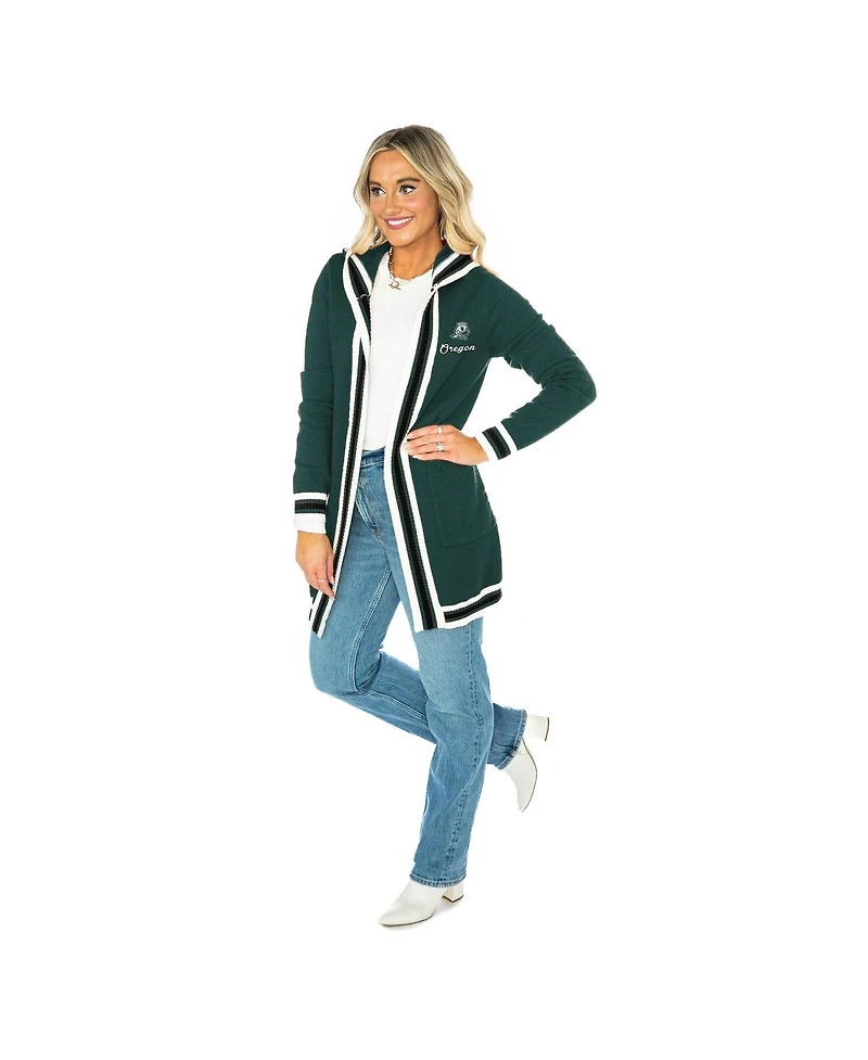 Gameday Couture Women's Dark Green Oregon Ducks Tri-Blend Rounded Stripe Cardigan Sweater