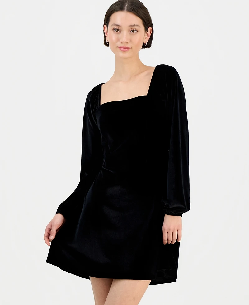 Sincerely Jules Juniors' Long-Sleeve Velour Square-Neck Mini Dress