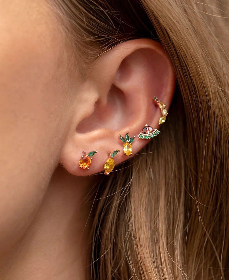 Girls Crew Crystal Multi-Color Tropical Fruit Basket Stud Set