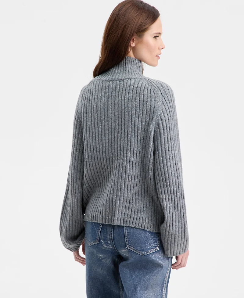 Bar Iii Women's Mock-Neck Ribbed Sweater, Macy's Exclusive