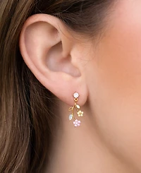 Girls Crew Crystal Gold Plated Flower Stem Dangle Earrings