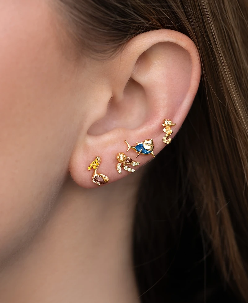 Girls Crew Crystal Gold Plated Pixar Finding Nemo Sea Crew Stud Set