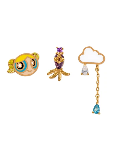 Girls Crew Crystal Gold Plated Enamel The Powerpuff Girls Bubbles Stud Set