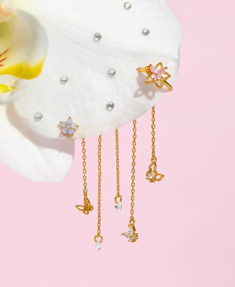 Girls Crew Crystal Gold Plated Mari Chandelier Stud and Cuff Earrings