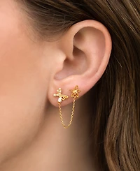 Girls Crew Crystal Butterfly Effect Flat Back Gold Plated Double Earrings