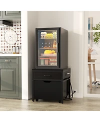 Aheaplus End Table with Charge Station, Mini Fridge Strand Storage Drawers and Rolling Cabinet