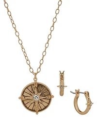 Yellowstone 2-Pc. Compass Pendant Necklace and Hoop Earrings Gift Set